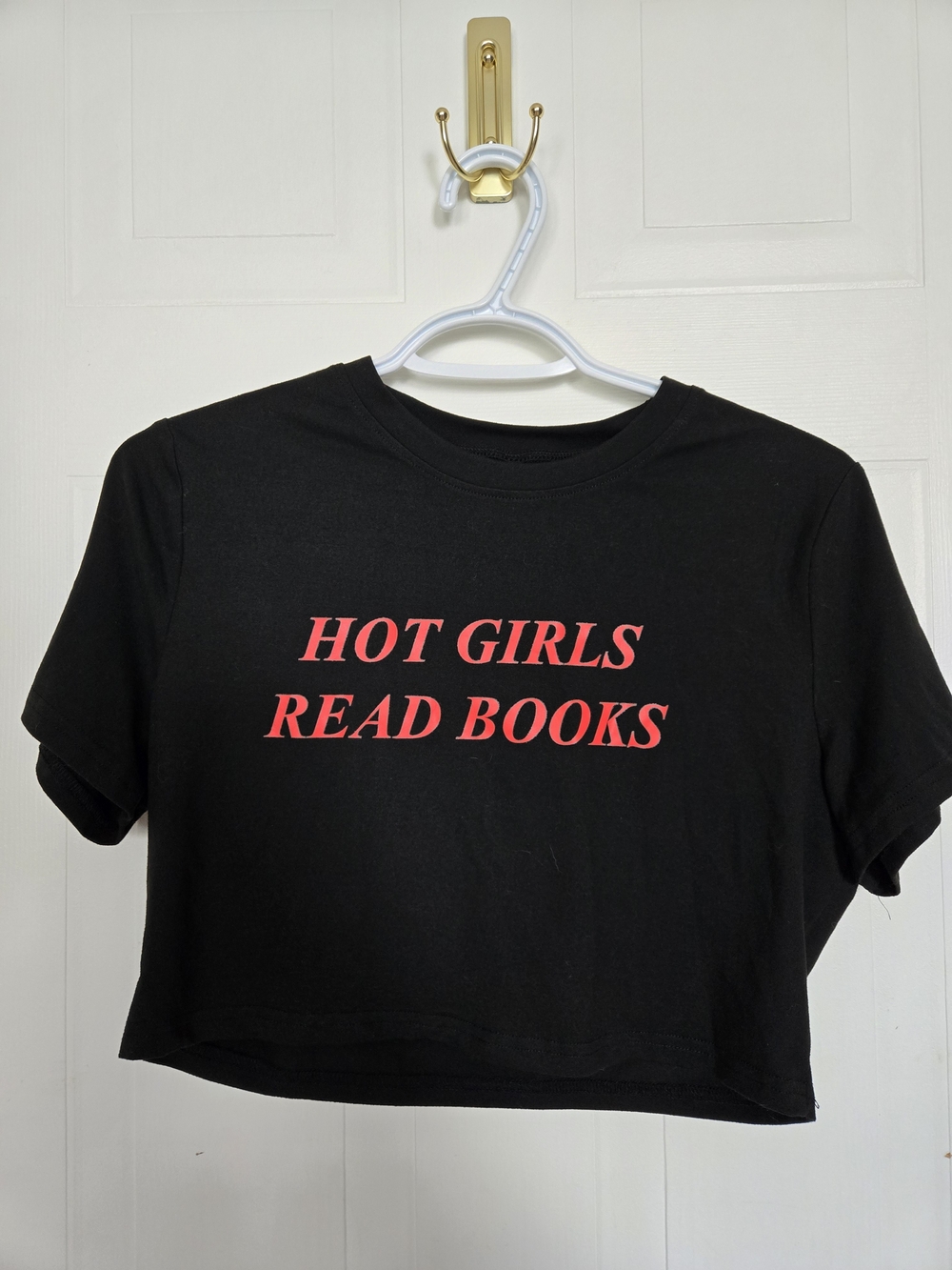 SHEIN Black Crop Tee with Pink 'HOT GIRLS READ BOOKS' Graphic
